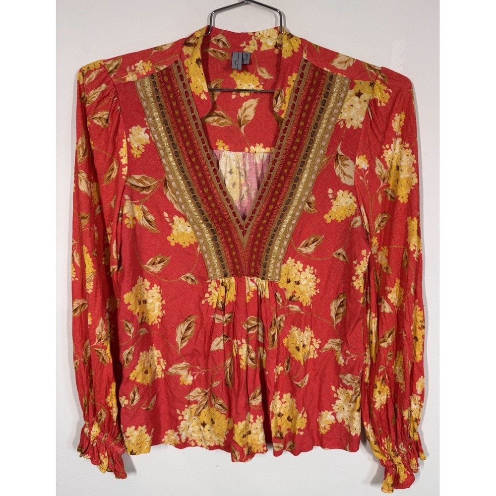 Anthropologie Bl-nk London Stephanie Long Sleeve Top Embroidered Size M Boho